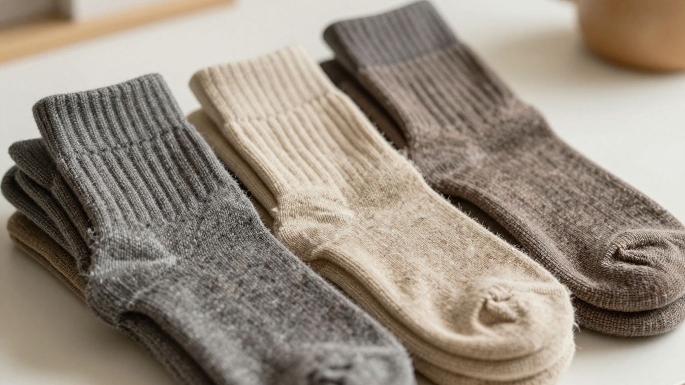 Merino wool work socks in various earthy tones.