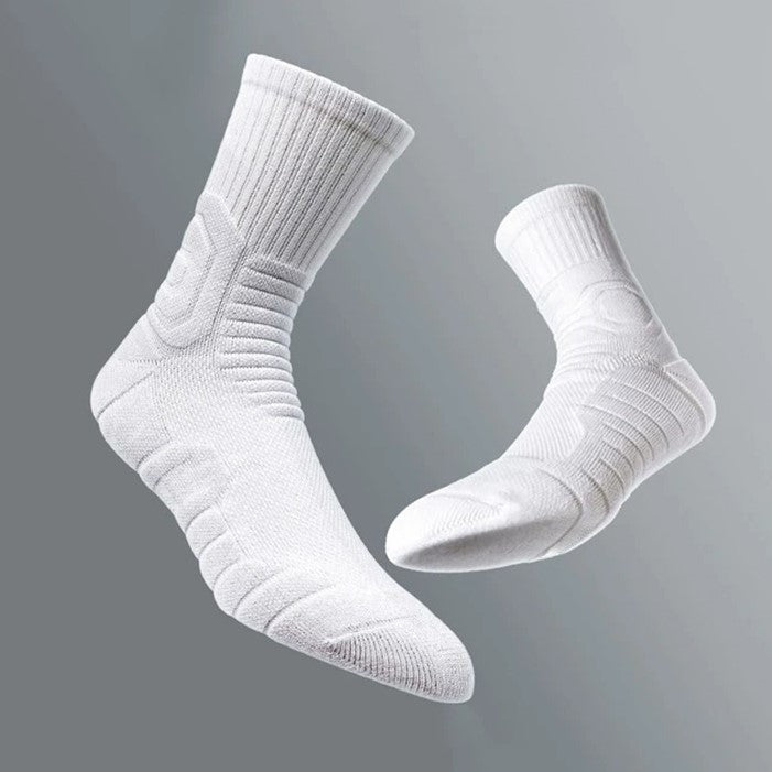 Compression Cushioned Basketball Crew Socks White-1