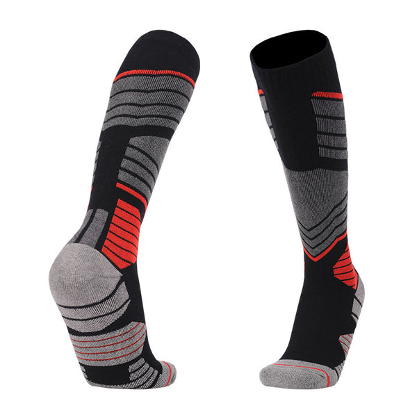 Density Knitting Thick Padde Skiing Over The Calf Socks Black red