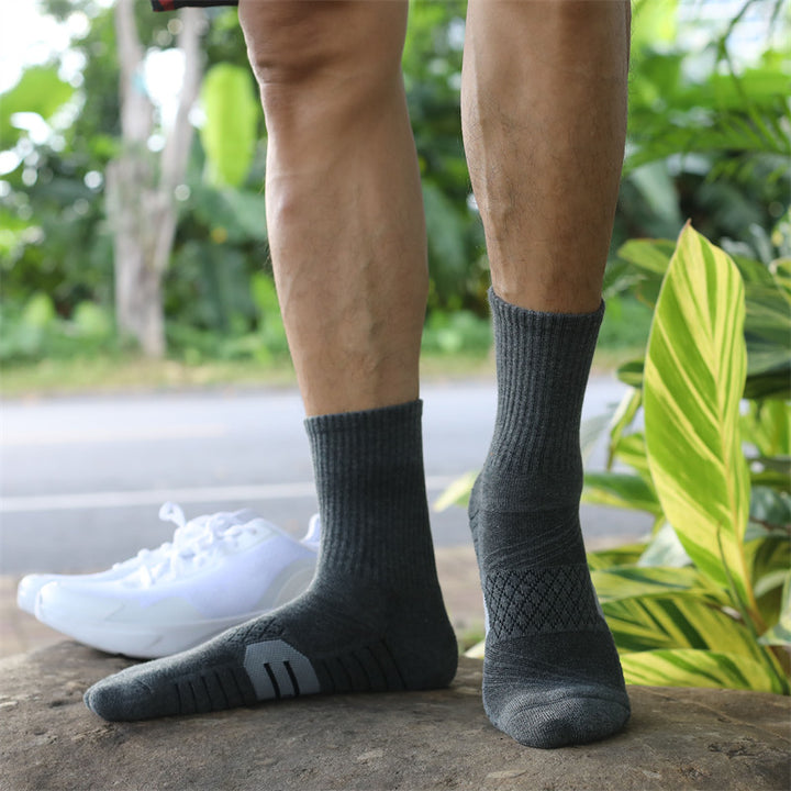Elastic Breathable Cushioned Basketball Crew Socks Dark Gray