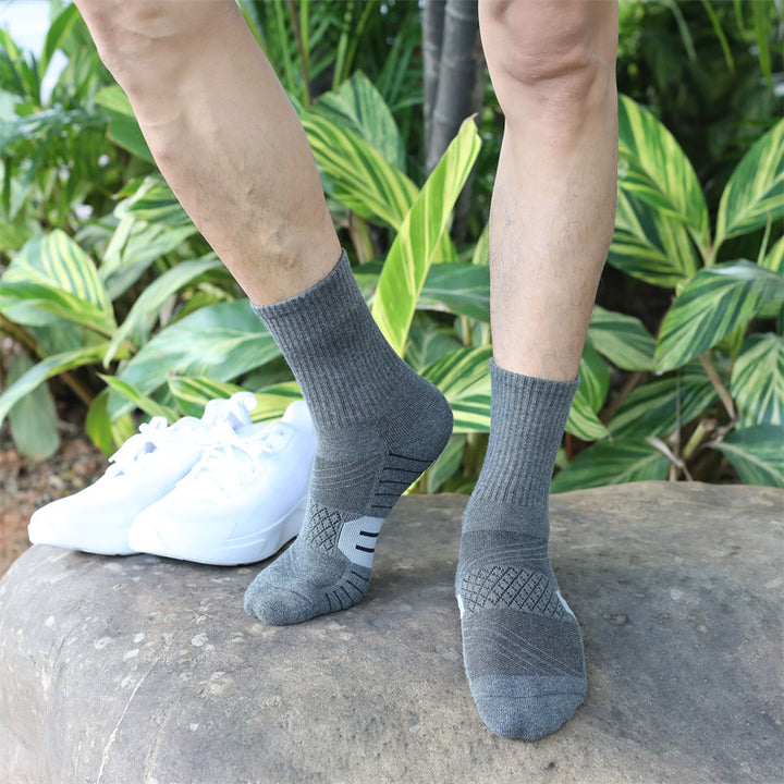 Elastic Breathable Cushioned Basketball Crew Socks Dark Gray-3