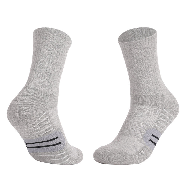 Elastic Breathable Cushioned Basketball Crew Socks Light Gray