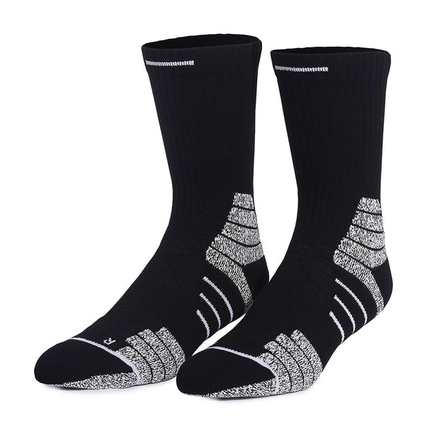 Elite Support Cushioned Basketball Crew Socks Black White