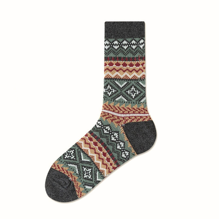 Fair Isle Pattern Walking Crew Socks Dark Gray