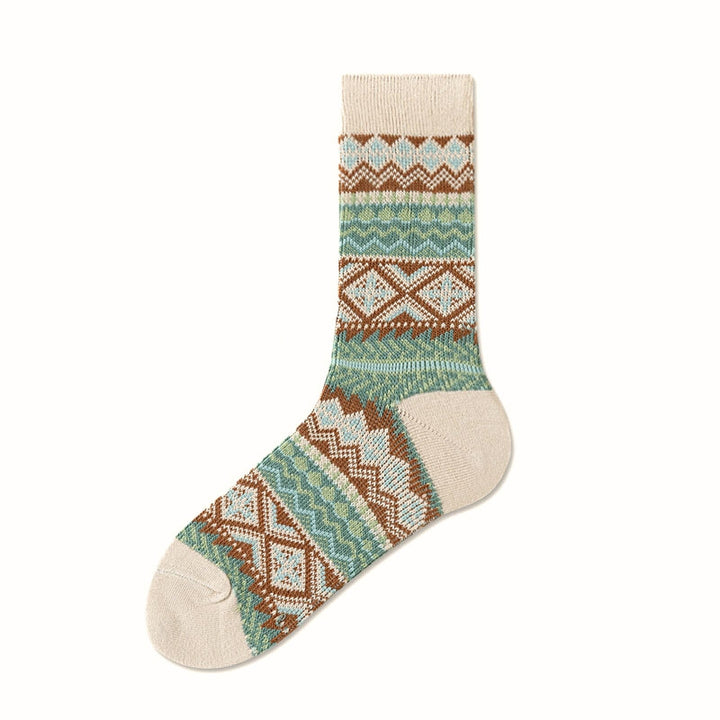 Fair Isle Pattern Walking Crew Socks Light Green