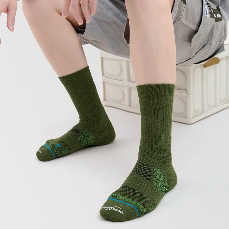 Green Coolmax® Basketball Crew Socks on feet, breathable and supportive for training