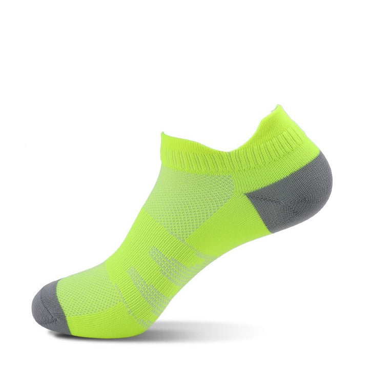 Neon green men's workout socks with padded heel and ankle fit