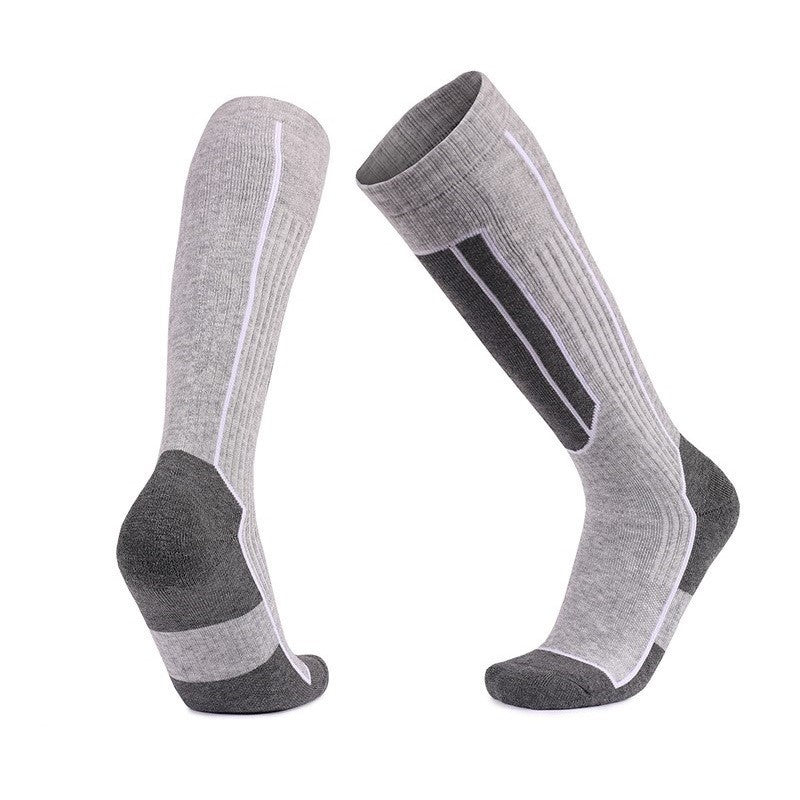 Grey Merino wool skiing over the calf socks with cushioned heel and toe for added protection