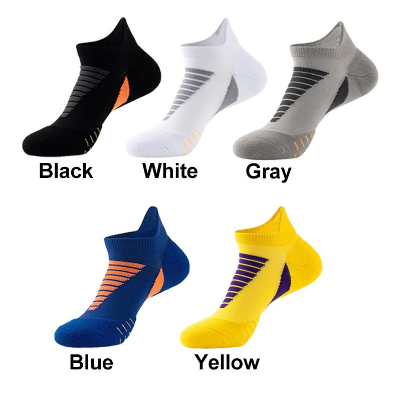 Hywell Thick Padded athletic ankle socks in 5 colors — black, grey, white, blue, and yellow — soft cushioned design for active wear.