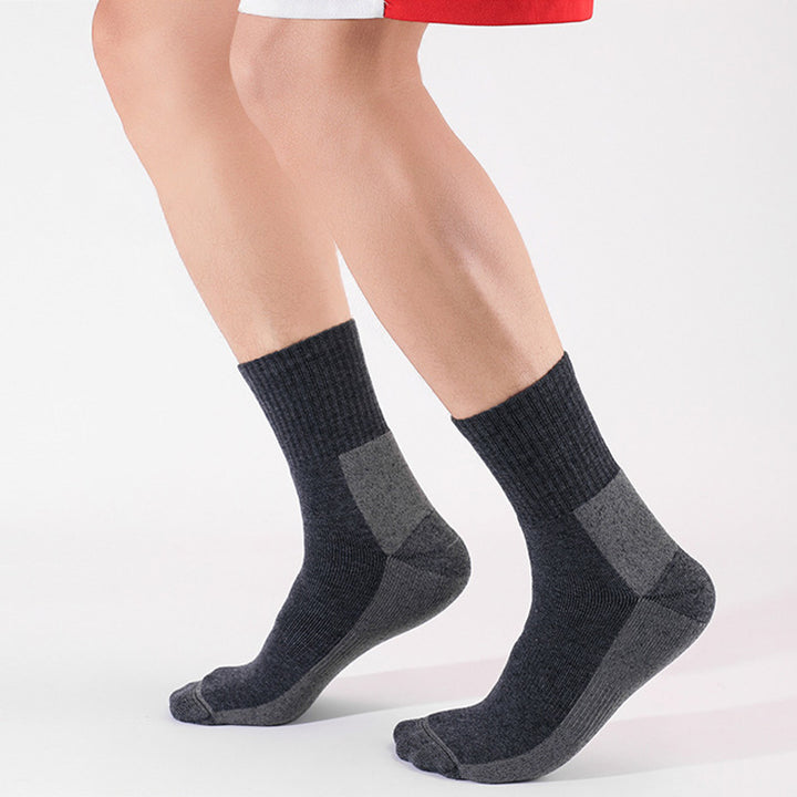 Male Wearing Black Merino Wool Cushioned Walking Crew Socks