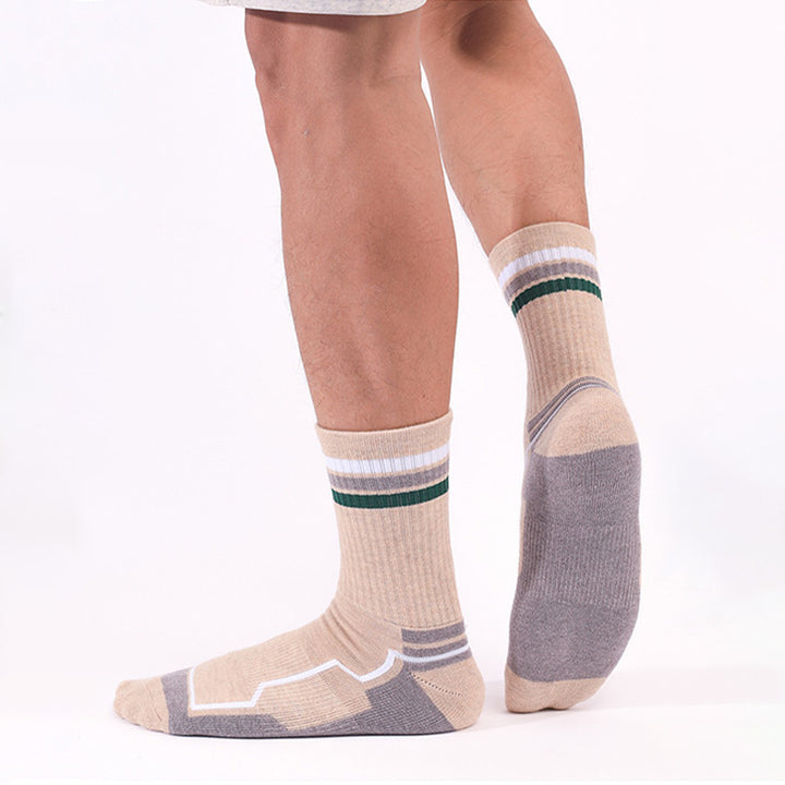 Men Wearing Khaki Merino Wool Thick Padded Basketball Crew Socks-1