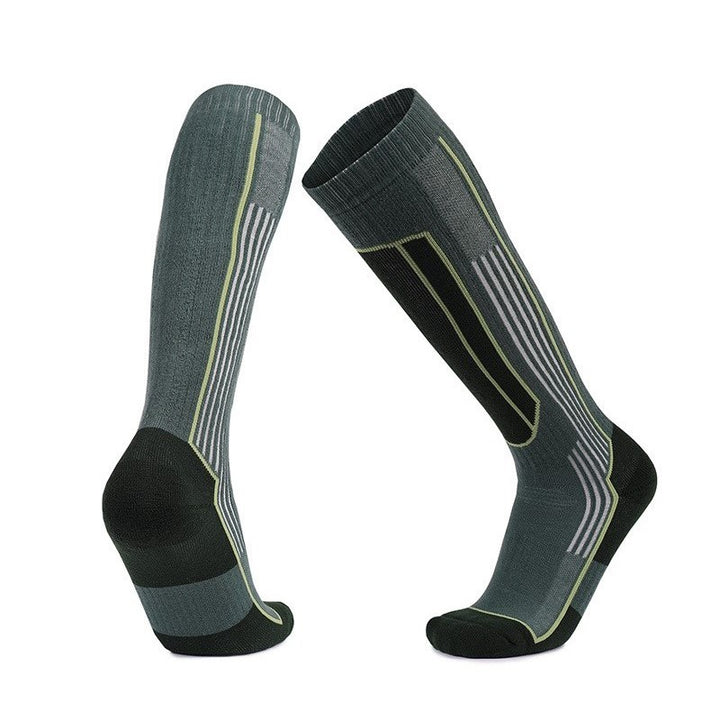 Merino Wool Cushioned Skiing Over The Calf Socks Gray Green