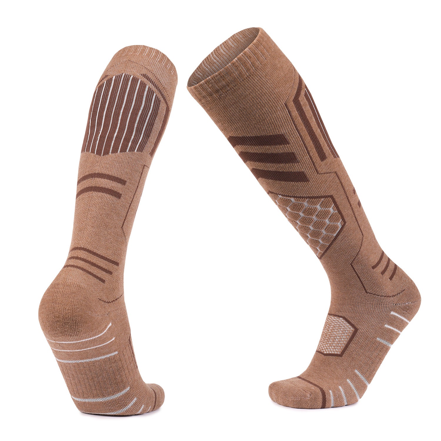 Merino Wool Cushioned Warm Skiing Over The Calf Socks brown