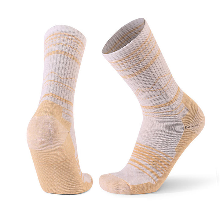 Merino Wool Shock Absorbent Running Crew Socks Beige