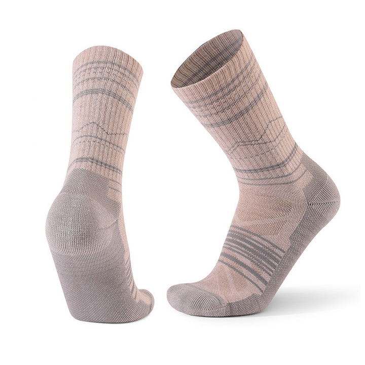Merino Wool Shock Absorbent Running Crew Socks Khaki