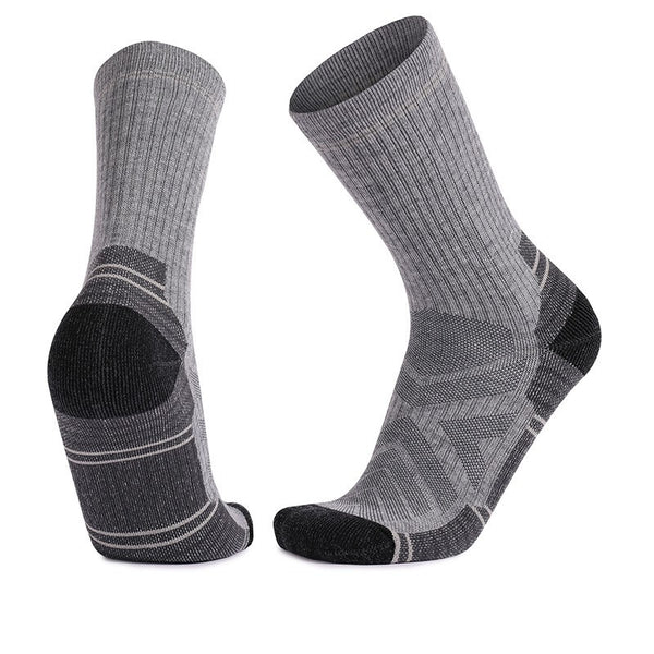 Merino Wool Thick Padded Hiking Crew Socks Gray