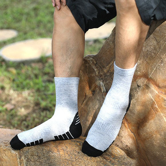 Merino Wool Walking Crew Socks Light Gray Wearing Demonstration Picture
