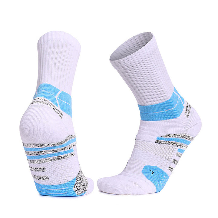 Shock Absorbent Basketball Crew Socks White Blue