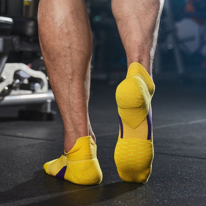 Yellow Hywell Thick Padded ankle socks, high-density padded sports socks for men, ideal for running and workouts.