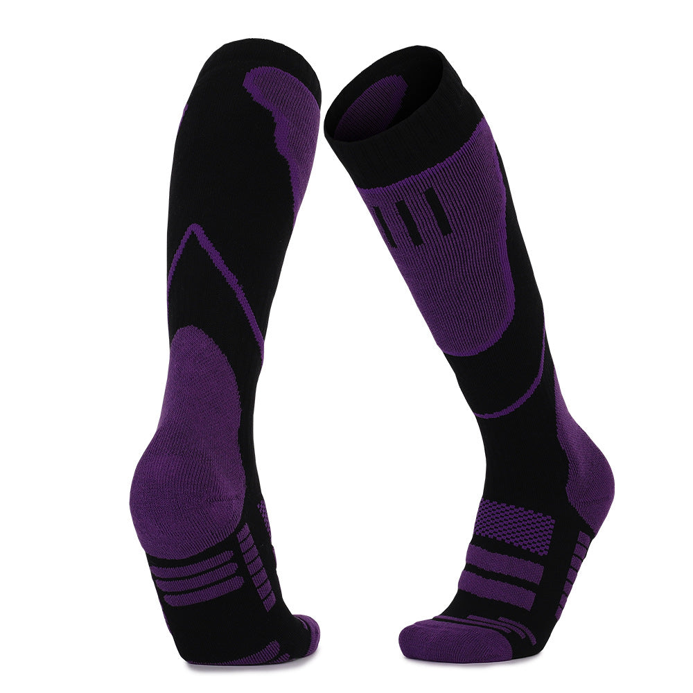 Ultra-Lightweight Cushioned Skiing Over The Calf Socks Black Purple