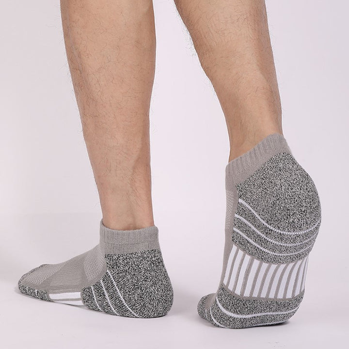 Wearing Gray Coolmax® Shock Absorbing Running Ankle Socks