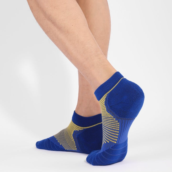 Wearing Navy Coolmax® Breathable Cushioned Running Ankle Socks
