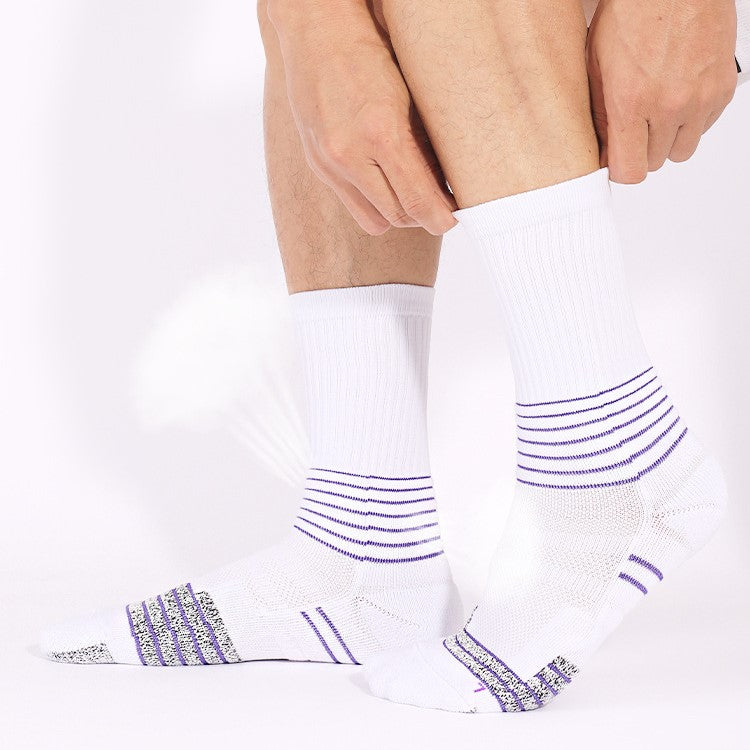 Wearing White Purple Coolmax® Breathable Basketball Crew Socks