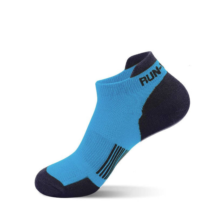 Blue thin running socks offering flexibility and moisture-wicking properties for enhanced performance.