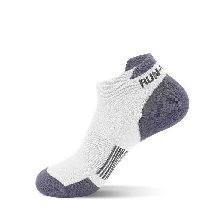 White thin running socks with a breathable mesh design to keep feet dry and comfortable.