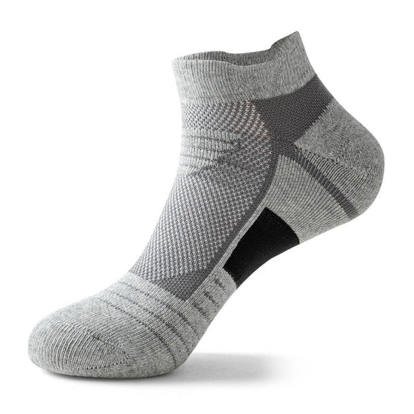 Gray cushioned socks for walking, providing breathable comfort and support during long walks.