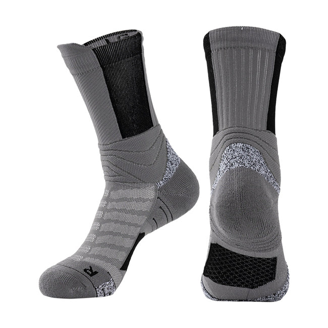 Cushioned basketball socks in gray, offering superior comfort, support, and shock absorption for intense court action.