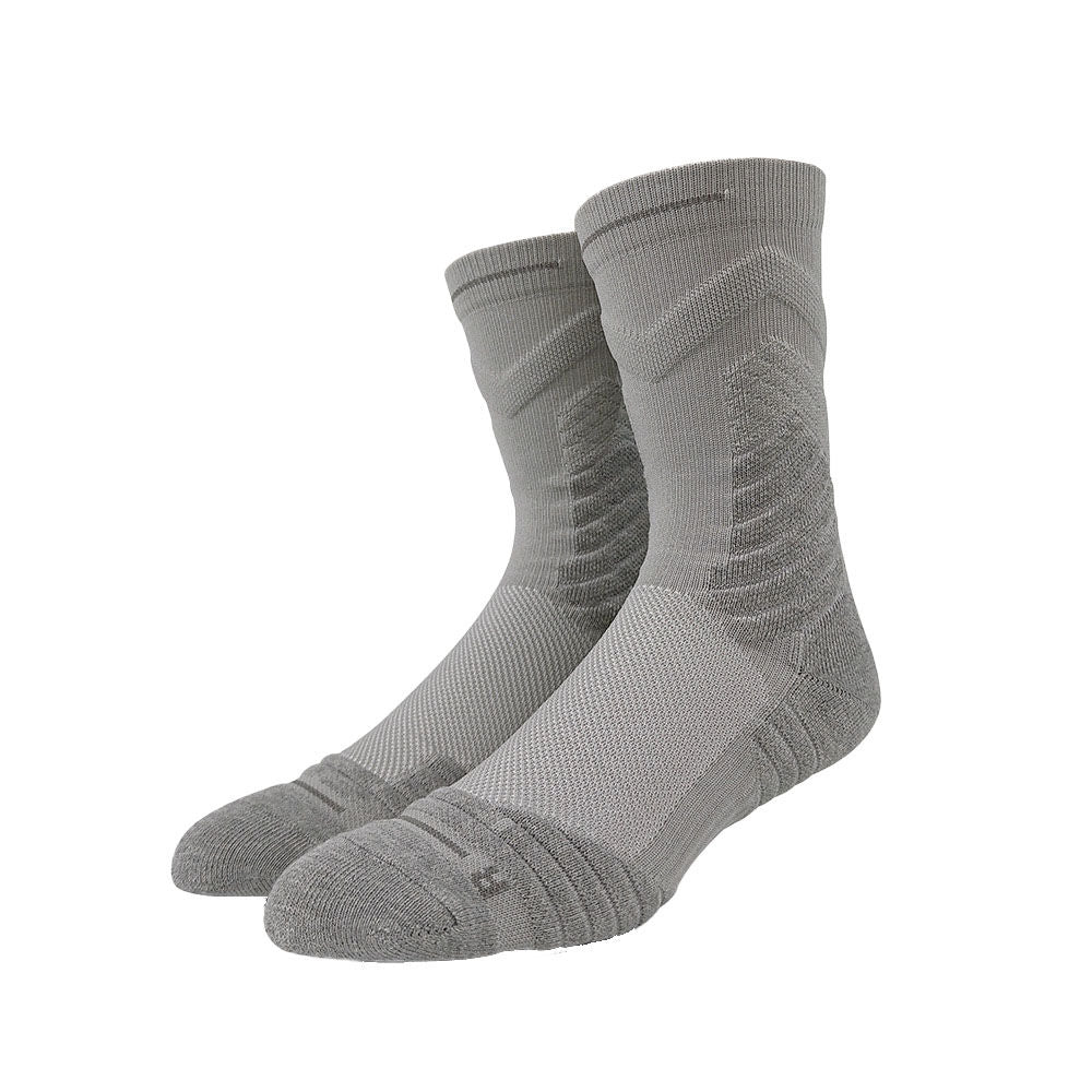 Gray basketball socks with reinforced toes and heels, perfect for durable game-day use.