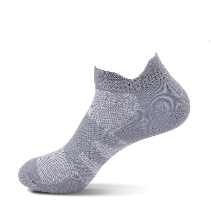 Gray men's workout socks with arch compression and cushioned sole