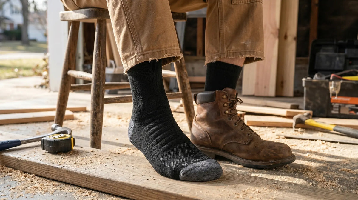 Merino wool work socks on the job