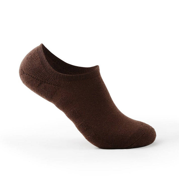 Brown cushioned no-show socks with a comfortable fit.