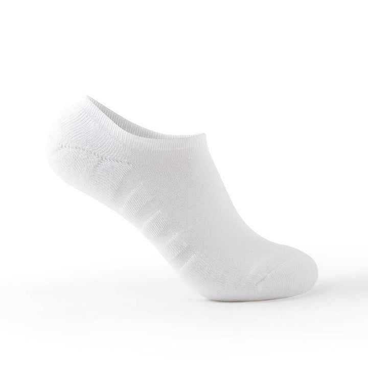 White cushioned no-show socks with a soft and breathable fabric.