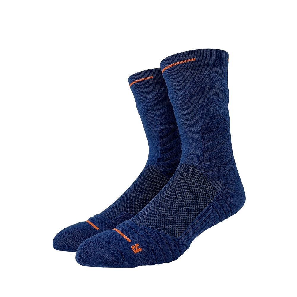 Navy basketball socks with textured grip and padded zones, built for long games and intense movement.