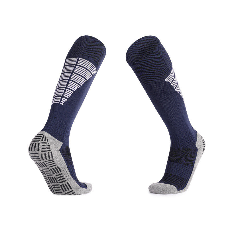 Navy soccer grip socks designed for maximum grip and support.