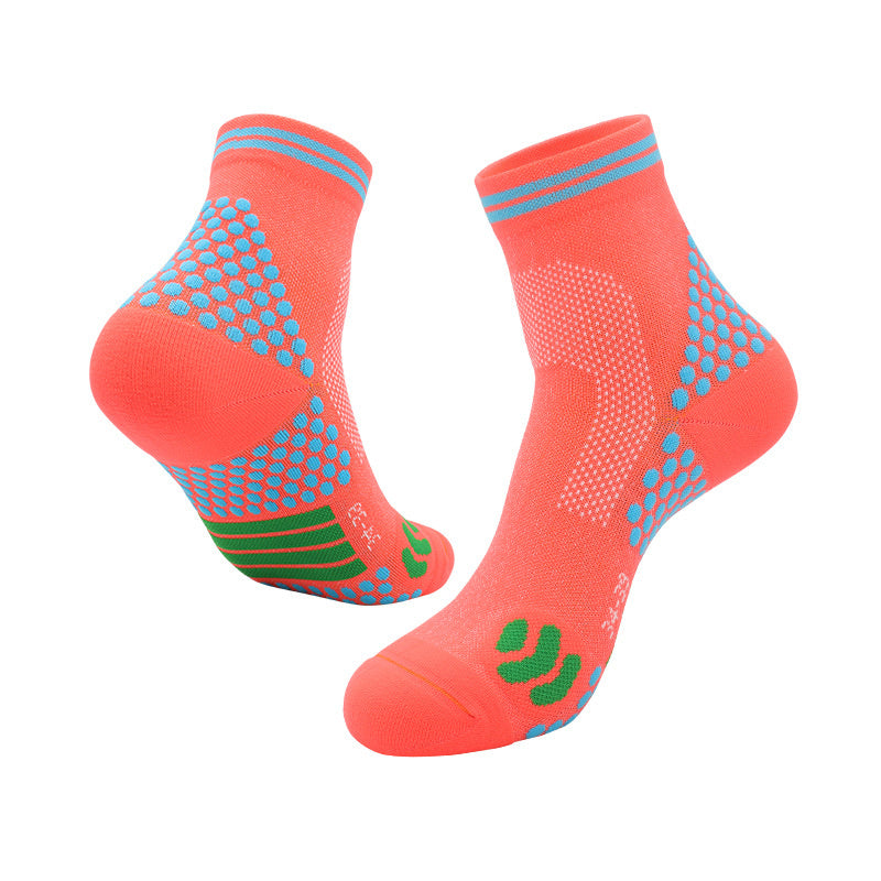 Orange and blue tennis socks with grip support, perfect for stability and comfort on the court.