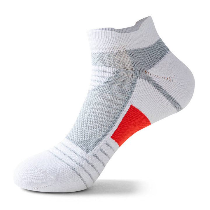 White and red cushioned socks for walking, offering lightweight padding and foot support for every step.